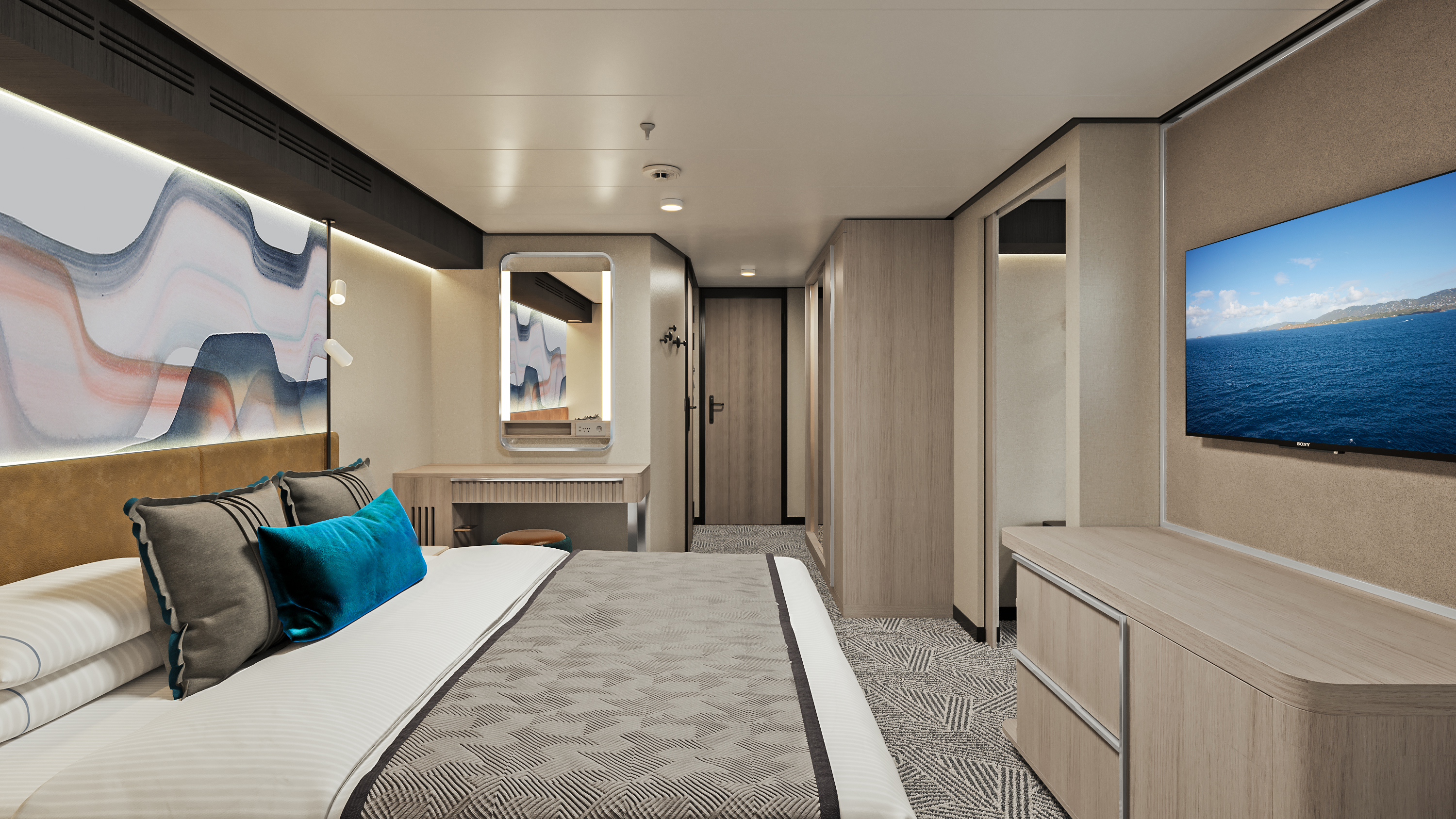 Nach vorne gerichtete Suite mit Master-Schlafzimmer und großem Balkon-[SK]