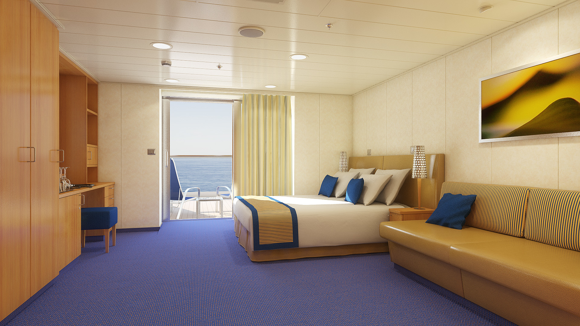 Cabine avec grand balcon orienté vers la poupe-[8M]